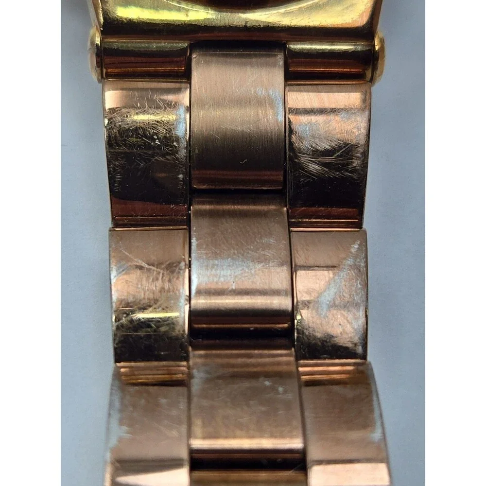 Michael Kors Dylan Womens Rose Gold Baguette Bezel Chronograph Watch New Battery